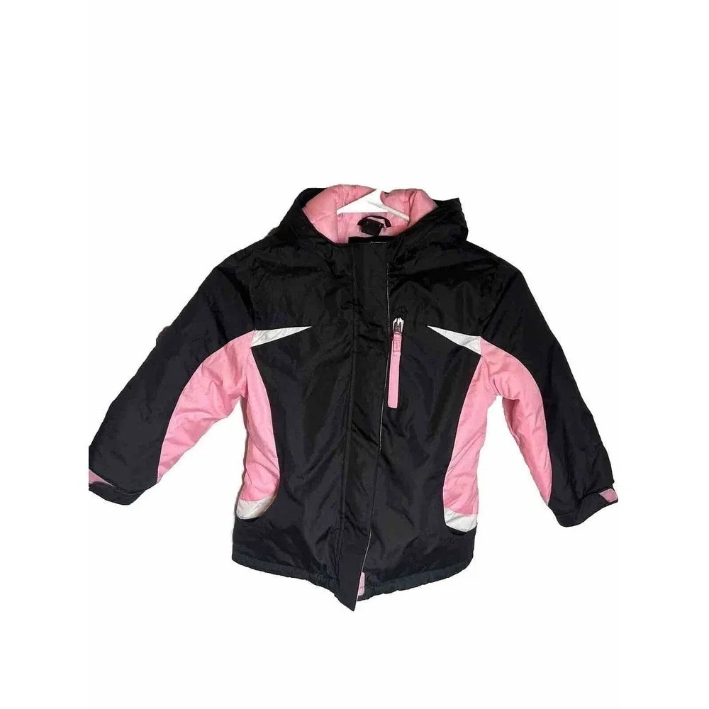 Healthtex Girls Black / Pink Padded Hooded Full Zip Jacket/Coat Size 4T